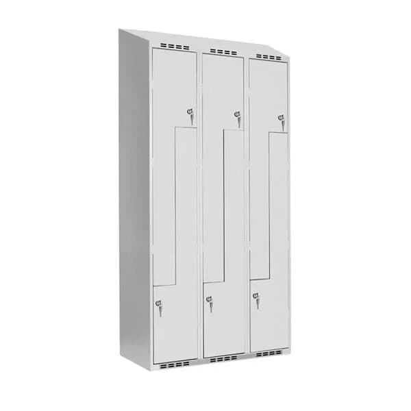 Z-skap SMZ 3 søyler · Ja · 300 · 2 · Sylinderlås · Strong (T30) · Lys grå · Garderobeskap · SMZ · 900 x 550 x 1900 · 3 · 6 · RAL 7035 · Skrått