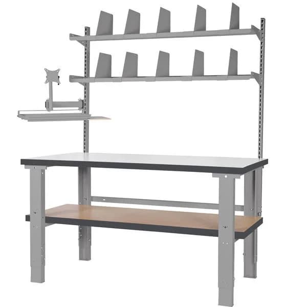 Pakkebord kombinasjon 3 · Pakkebord · 400-750 · 1500 x 800 mm · Høydejusterbar, manuelt · 740 - 1010 mm · 750 kg · Lys grå · Høytrykkslaminat · 40