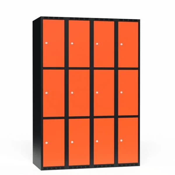 Garderobeskap FFF 3-delt 4 søyle · Nei · 300 · 3 · Sylinderlås · T01 · Garderobeskap · 550 · FFF · 1200 x 550 x 1750 · 4 · 12 · Sort · RAL 9005 · Traffic O