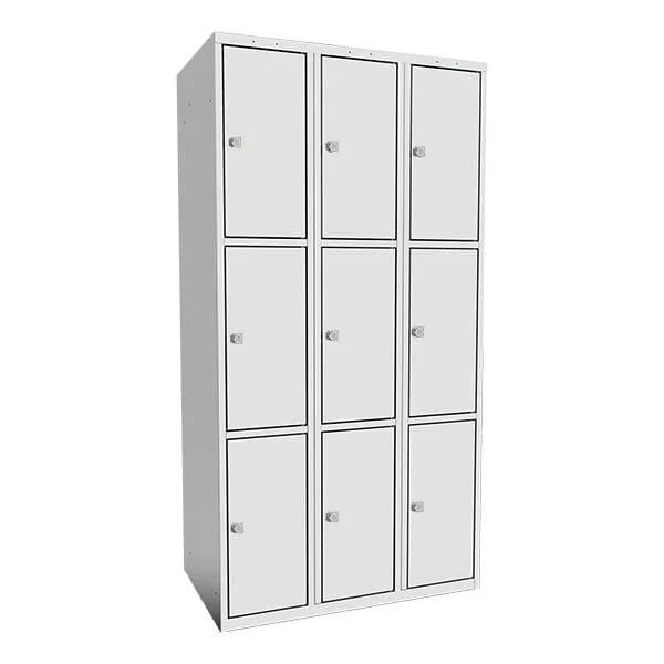 Skoleskap SMS 3-delt 3 søyle · Nei · 300 · 3 · Skolehasp · Strong (T30) · Lys grå · SMS · 900 x 550 x 1752 · 9 · RAL 7035 · Rett tak