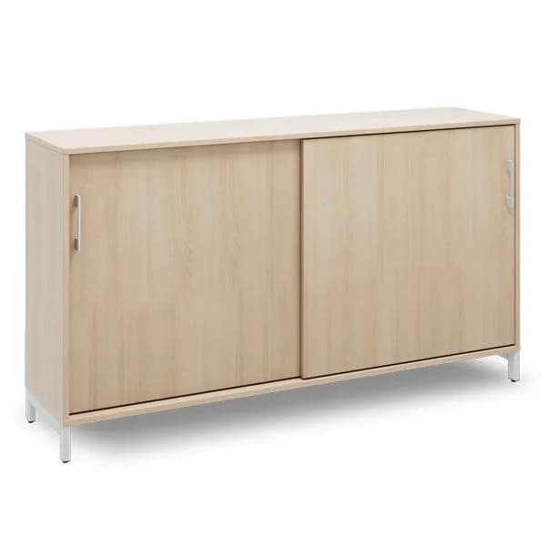 DNA kontorskap med skyvedører · Eik laminat · 1600 x 400 x 890 · Alugrå
