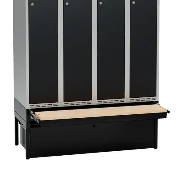 Understell med skuff og sittebenk · 550 mm · Garderobeskap · 1200 mm · US18 · 1200 · 550 · 440 · Sort RAL9005 / Ask laminat F8843