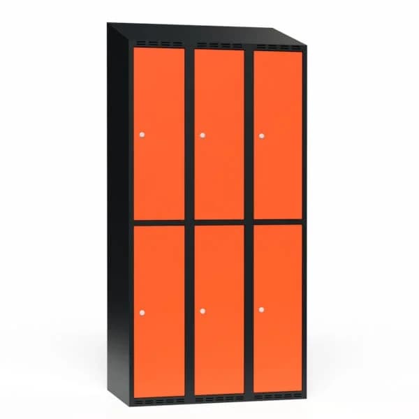 Garderobeskap FFF 2-delt 3 søyle · Ja · 300 · 2 · Sylinderlås · Strong T30 · Garderobeskap · 550 · FFF · 900 x 550 x 1902 · 3 · 6 · Sort · RAL 9005 · Traff