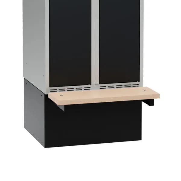 Høy sokkel med sittebenk · Garderobeskap · 600 mm · US20 · 600 · 550 · 320 · Sort RAL9005 / Ask laminat F8843