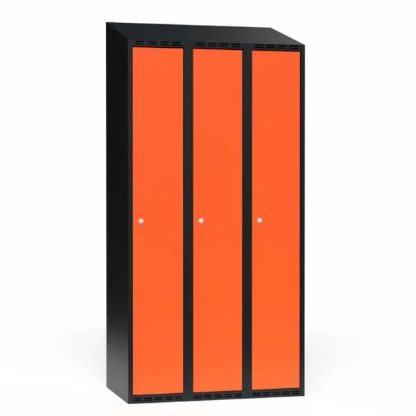 Garderobeskap FFF 3 hele dører · Ja · 300 · 1 · Sylinderlås · Strong T30 · Garderobeskap · 550 · FFF · 900 x 550 x 1902 · 3 · Sort · RAL 9005 · Traffic O
