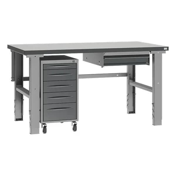 Verkstedbenk kombinasjon 4 · Arbeidsbord · 400-750 · 1500 x 800 mm · Verkstedbenk · Høydejusterbar, manuelt · 740 - 1010 mm · 750 kg · Lys grå · Høyt