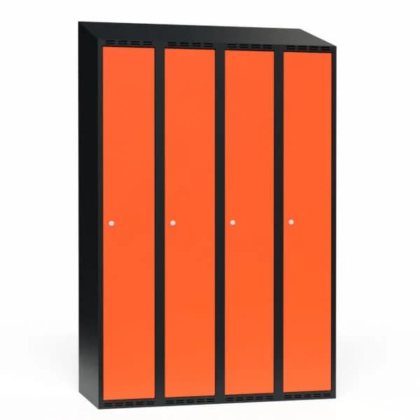 Garderobeskap FFF 4 hele dører · Ja · 300 · 1 · Sylinderlås · Strong T30 · Garderobeskap · 550 · FFF · 1200 x 550 x 1902 · 4 · Sort · RAL 9005 · Traffic