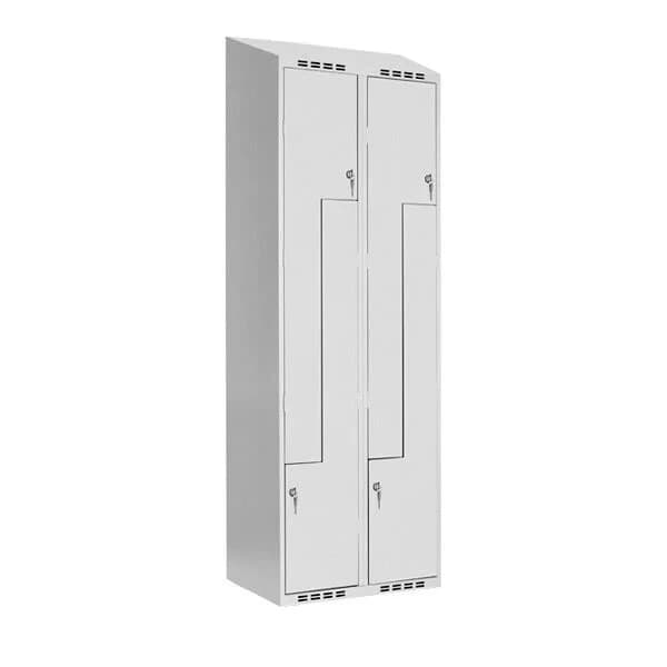 Z-skap SMZ 2 søyler · Ja · 300 · 2 · Sylinderlås · Strong (T30) · Lys grå · Garderobeskap · SMZ · 600 x 550 x 1900 · 4 · RAL 7035 · Skrått tak