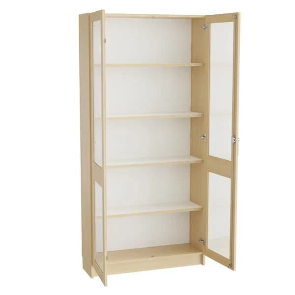 Mora høyskap med glassdører · Bredde 1000 × Dybde 320 × Høyde 2100 · Bjørk laminat/glass