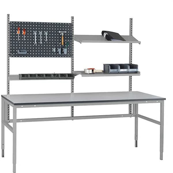Lett arbeidsbord kombinasjon 4 · Arbeidsbord · 200 - 400 · 1500 x 800 mm · Lett arbeidsbord · Høydejusterbar, manuelt · 724 - 974 mm · 300 kg · Grå RAL70