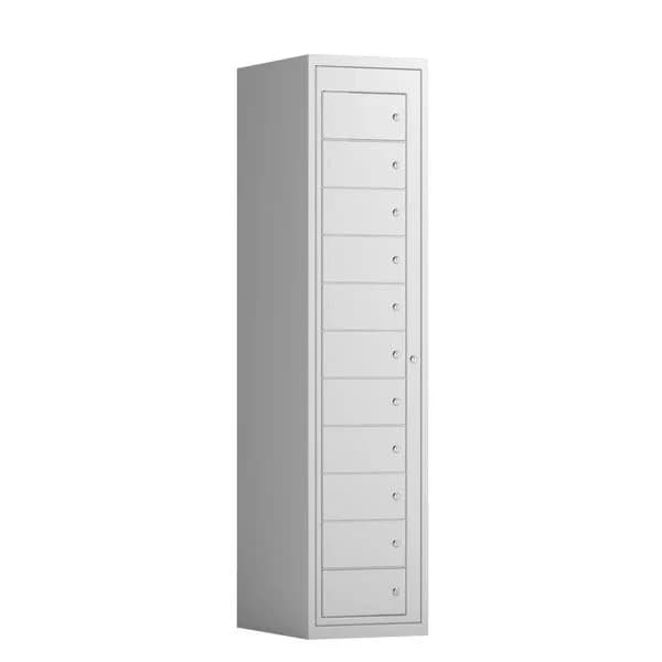 Skap for utlevering av tøy 1x11 rom · Nei · Sylinderlås · Lys grå · 400x550x1752 · 11 · RAL 7035 · Rett tak