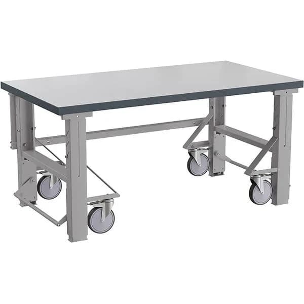 Verkstedsbenk Dallas med HPL bordplate · Arbeidsbord · 400-750 · 1200 x 800 mm · Dallas · Rullebord · 705 - 980 mm · 750 / 300 kg · Lys grå · Høytrykkslaminat ·