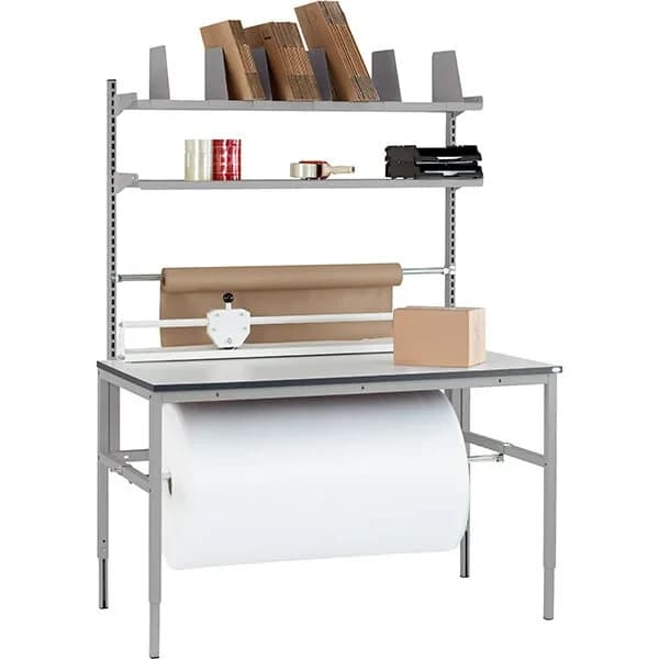 Pakkebord kombinasjon 5 · Pakkebord · 200 - 400 · 1500 x 800 mm · Lett arbeidsbord · Høydejusterbar, manuelt · 724 - 974 mm · 300 kg · Grå RAL7004