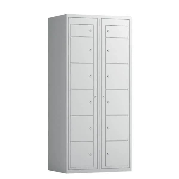 Skap for utlevering av tøy 2x6 rom · Nei · Sylinderlås · Lys grå · 800x550x1752 · 12 · RAL 7035 · Rett tak