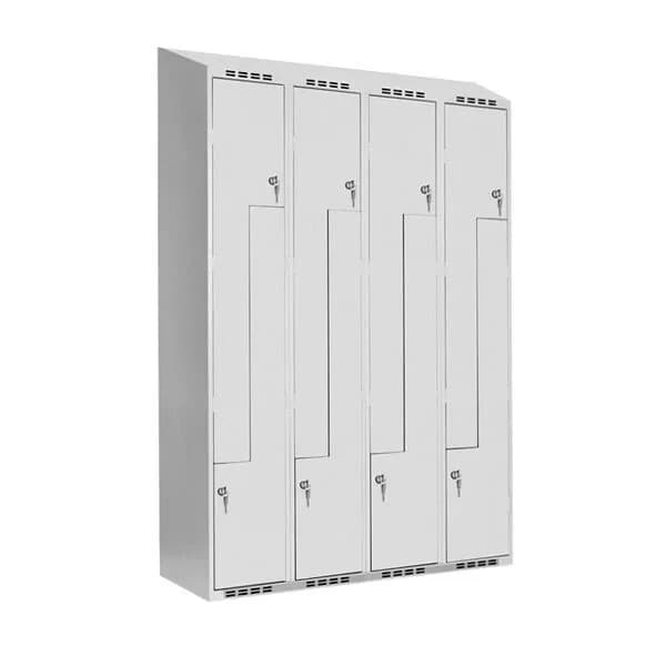 Z-skap SMZ 4 søyler · Ja · 300 · 2 · Sylinderlås · Strong (T30) · Lys grå · Garderobeskap · SMZ · 1200 x 550 x 1900 · 4 · 8 · RAL 7035 · Skråt